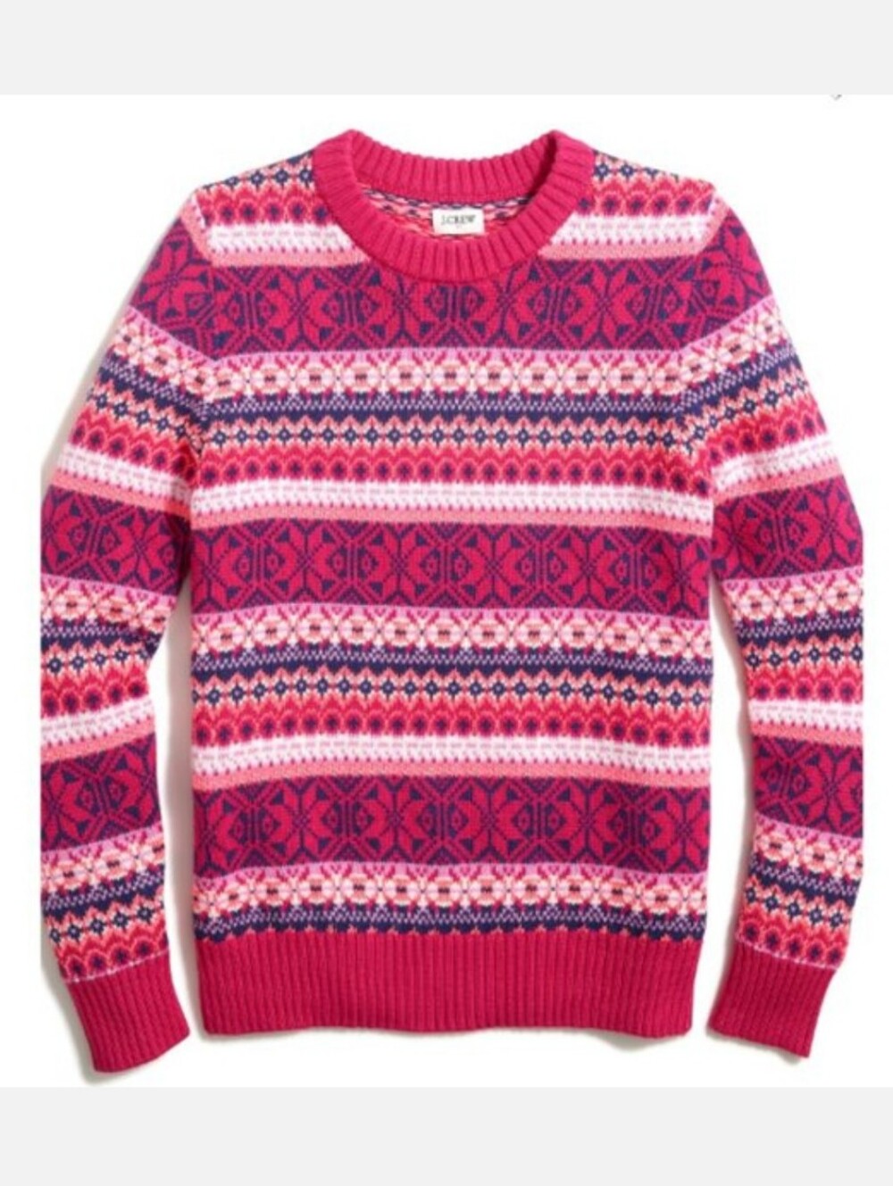 J Crew Pink Fair Isle Crewneck Sweater Size XL